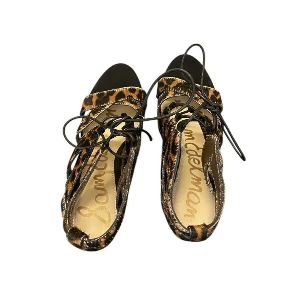 Sam Edelman Gladiator Sandals 6.5M Animal Print High‎ Block Heel Dyed Cow Fur